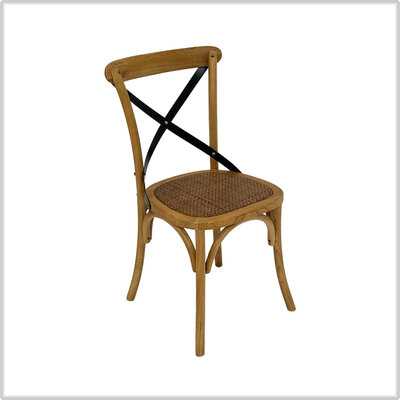 ../frankl24shop/Holzstuhl Crossback Metallkreuz mit Rattan Sitzfläche
